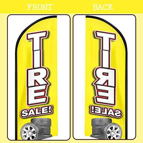 Tire Sale Feather Flags, 11FT Polyester Banner with Aluminum Alloy Pole, Stainless Steel Ground Stake, for Business Advertising, Opening Ceremony