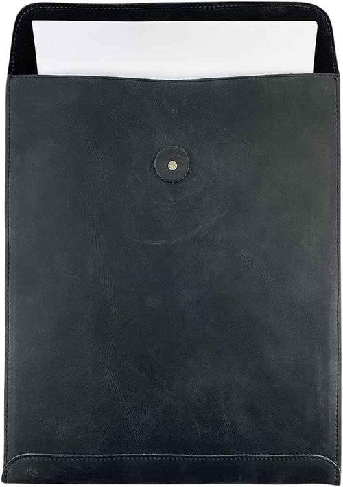 TUZECH Handmade Leather Document Holder Mailing Envelope, Office & Work Resume Sales Portfolio Binder Folder-Interview/Legal Document Organizer (12.5 inches) (Charcoal Black)