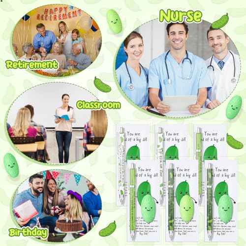 TecUnite 60 Sets Pickle Gifts Bulk Christmas Employee Appreciation Team Inspirational Pickle Pen Stress Ball Awesome Motivational Card Rad Tech Week OR Nurse Practitioner Gifts
