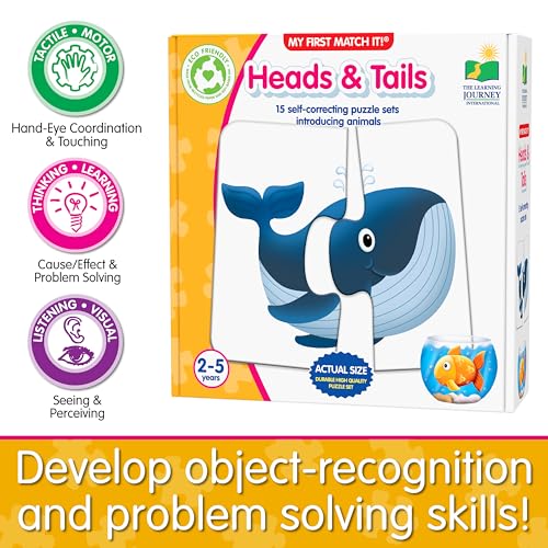The Learning Journey: My First Match It! - Head and Tails - 15 Self-Correcting Animal Memory Matching Puzzles Games - Educational Activities for Learning - Preschoolers Age 2-5 - Award Winning Toys