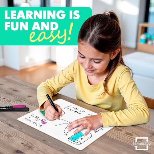 Scribbledo 24 Small White Board Dry Erase Boards Classroom Pack Mini White Boards 9" x12¡± Double Sided Personal Whiteboards for Students Teachers School Supplies Lapboards 24 Mini Erasers Incl