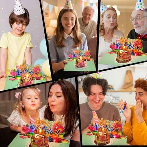 3D Pop Up Birthday Card with Blow-Out Candle, Music & LED Lights ? Interactive Birthday Greeting Card with Cake and Flowers ? Unique Gift for Women, Men, Kids, Mom, Dad, Friends