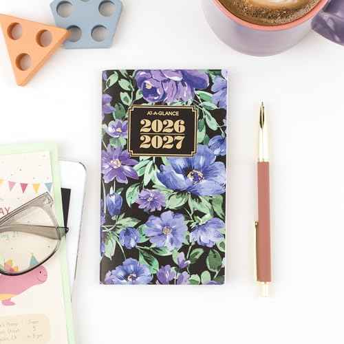 AT-A-GLANCE 2026-2027 Planner, 2 Year Monthly Planner, 3.5" x 6", Pocket Size, BADGE, Floral (1753F-021-26)