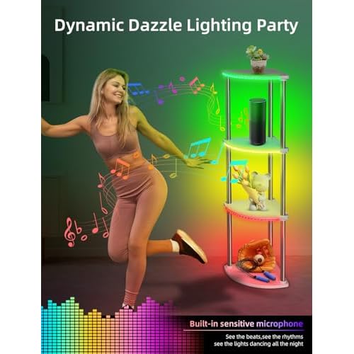 4 Tier Floor Lamp with Shelves, Modern Dimmable Standing Lamp with APP Control, Shelf Floor lamp with Music Sync, Corner Display Bookshelf Lamp for Living Room, White