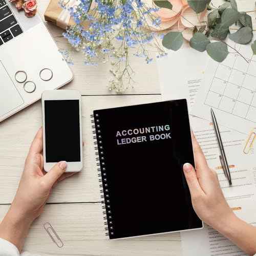 Accounting Ledger Book - A5 Check Register for Small Businesses & Personal Use, Account Book for Tracking Money, Expenses, Deposits & Balance, 5.8" x 8.6" (Black)