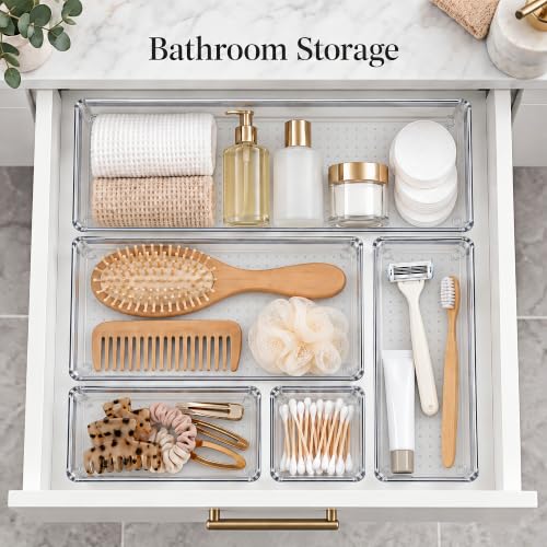 10 Pack Clear Drawer Organizer Trays - 5 Sizes Non-Slip Storage Bins