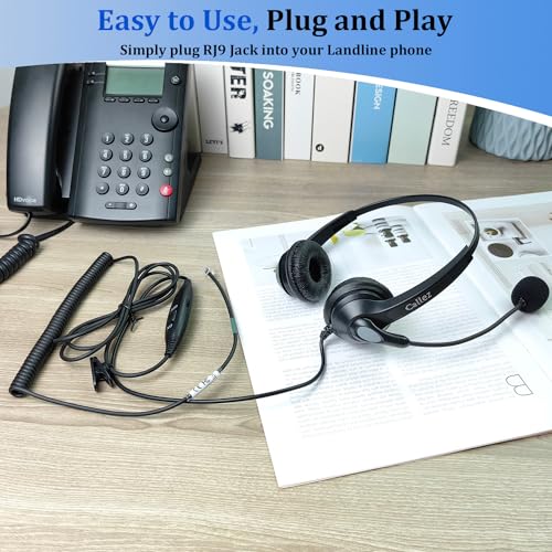 Callez RJ9 Phone Headset with Microphone Noise Cancelling Office Telephone Headsets Compatible with Polycom VVX411 VVX311 VVX410 VVX500 Avaya 1416 1408 Mitel 5330e Shoretel 230 NEC Allworx Toshiba