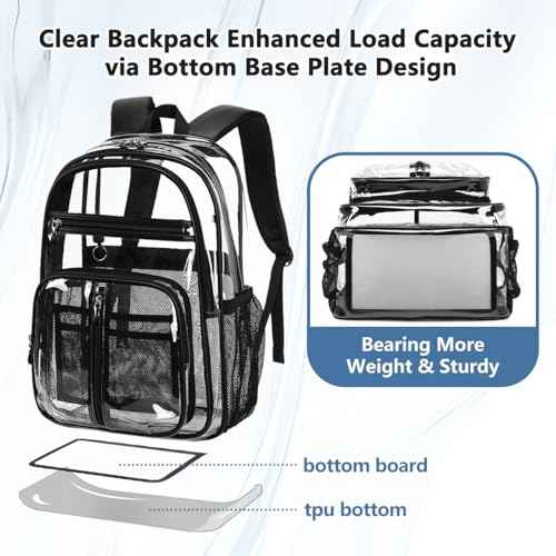 Cusangel Clear TPU XL Backpack,18" See Through Heavy Duty Bookbag,18 x8 x13inch X-Large Capacity Stadiums, warehouses, school and other security check locations(Black)