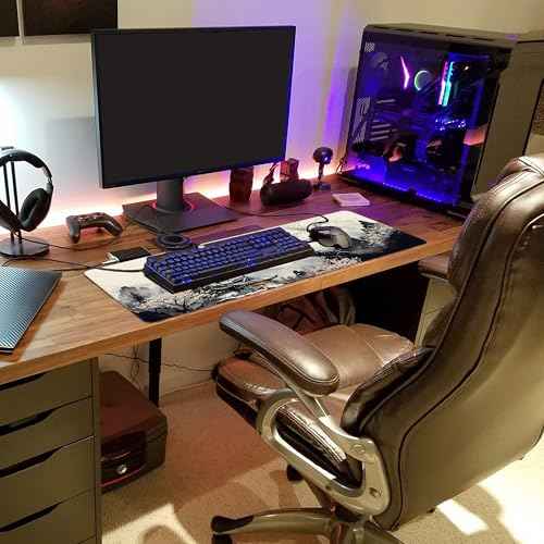 Long Gaming Mouse Pad Extended Anime Large Desk Pad with Non-Slip Base Full Keyboard Mat with Stitched Edges for Gaming and Office 31.5 x 11.8 inches (Wash Painting)