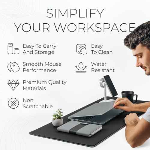 Nordik Felt and Leather Desk Mat Non-Slip - Black - 35 X 17 Inch - Felt and Vegan Leather Desk Pad - Document Organizers - Desk Blotter and Desktop Mat - Desk Protector Laptop Desk Matt for Desktop