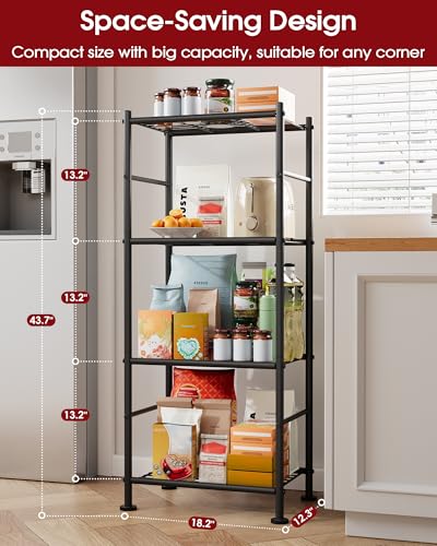 2-Pack 4-Tier Metal Storage Shelves, 18.2" x 12.3" 43.7", Black