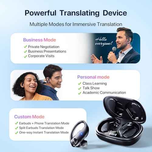 AI Translation Earbuds Real-Time : 166 Languages, 8 Offline Translation Packs, Noise Canceling, 60 Hours Battery - Seamless Translator Headphones for Travel Business Learning, iOS & Android Support