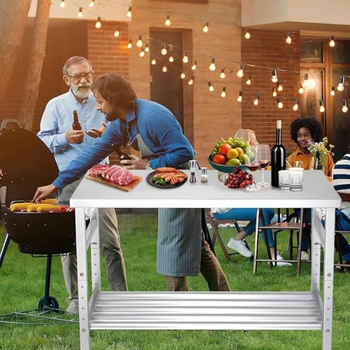 Mioleu 36 x 24 Inch Commercial Foldable Stainless Steel Table with Adjustable Undershelf & Feet