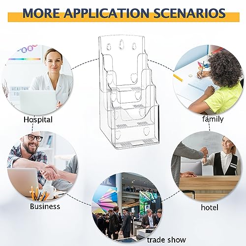 Crtiin 2 Pack 4 Tier Acrylic Brochure Holder Display Stand 6 x 9 Inch, Pamphlet Organizer Flyer Literature Clear Plastic Wall Mount Countertop for Classroom Booklets Magazines Office Home