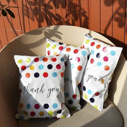 JinRuiKJ Poly Mailer 10x13 100 Pack - Shipping Bags for Clothing, Strong Thick and Self Adhesive Mailing Bags - Cute Packaging Bags for Small Business - Colorful Polka Dots