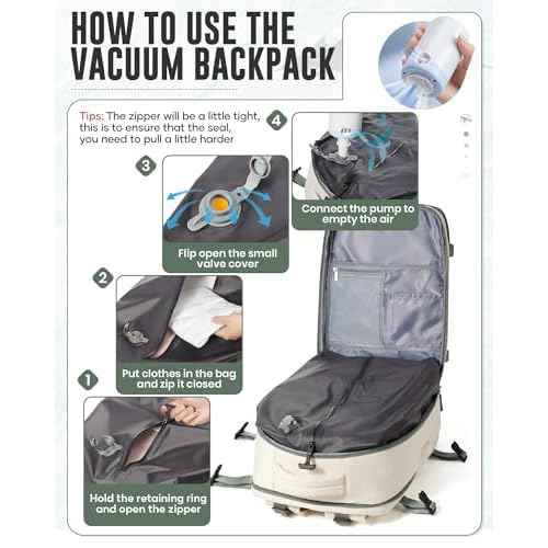 Large Vacuum Backpack Travel with Pump, Waterproof Compression Backpack, Airback Personal Item Carry on Backpacks, Vacpack Compression Bags for Seal, Business Travel Backpacks for Women Men