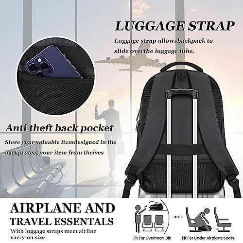 17.3 Inch Laptop Backpack, School Backpacks for teen boys, College High School Backpack. Travel Backpacks with usb Charging Port for Women Men. Anti-theft Waterproof Work Bookbags, Black