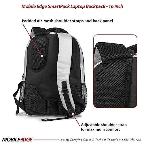 Mobile Edge SmartPack Laptop Backpack for Men and Women, Fits 16-inch Laptops, for Work, Business, Travel, Ultra Lightweight and Sleek, Silver