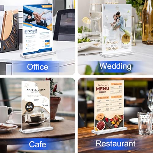 Acrylic Sign Holder 4x6 Inches 24 Pack, Double Sided Clear Display Stand Table Top Sign Paper Holder, Vertical Menu Flyer Holder, Plastic Sign Frame for Stores, Restaurants, Hotels, Office