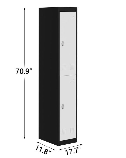 GarveeHome 2-Door Metal Locker, 71 in Tall Slim Employee Locker Storage Cabinet with Hanging Rod, Shelf & Ventilation Holes, Heavy Duty Steel & Rust Resistant for Office School Gym