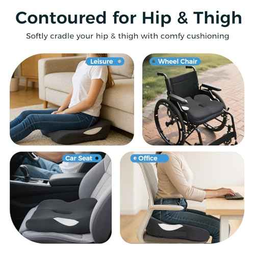 18.5" x 16.5" Extra Large Memory Foam Cushion, Tailbone Pain Relief Cushion for Long Sitting Soft Hip Support, Breathable XL Donut Pillow Desk Chair Cushion for Office, Home, Driving