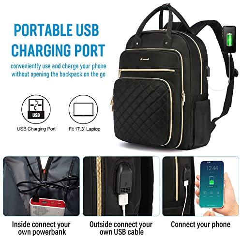 LOVEVOOK Laptop Backpack for Women, Water Resistant Travel Work Backpacks Purse Stylish College Business Teacher Nurse Computer Bag with USB Charging Port, Fits 17" Laptop