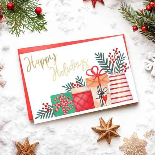 24 Pack Gold Foil Christmas Cards with Envelopes and Inside Messages 6 Assorted Designs Christmas Cards Bulk for Friends, Family, Kids, Boys, Girls.