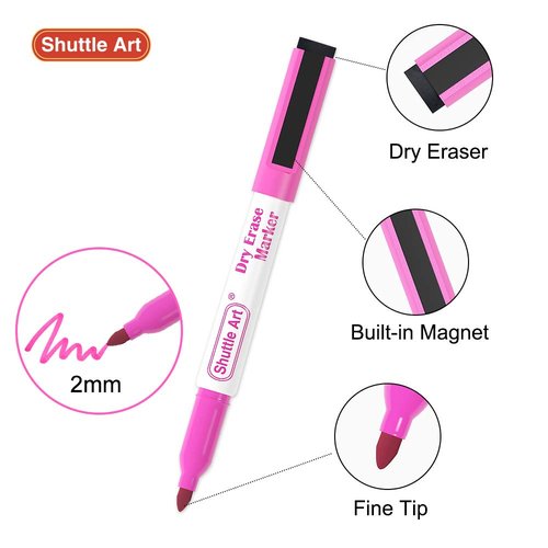 Shuttle Art Magnetic Whiteboard Markers, 20 Pieces Fine Tip and Eraser, Dry Erase Whiteboard Markers, for Writing on Whiteboards, Weekly Planner, Glass for School Office Home