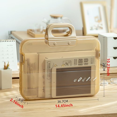 Radefasun Clear Waterproof Document Storage Box with Snaps PP Files Organizer Cases for A4 Paper Magazines Notebooks School or Office Supplies (Khaki, 1pcs)