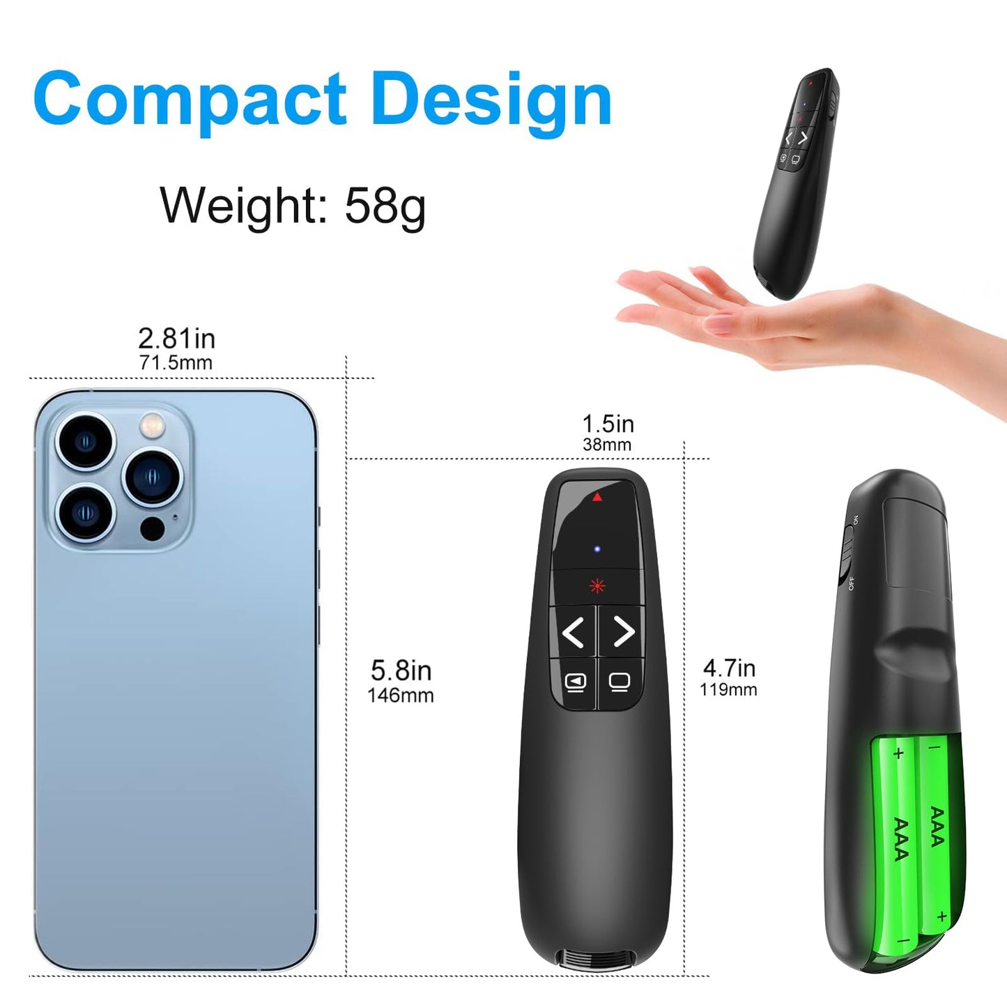 (2 Units) Wireless Presenter Remote, Clicker for Laptop PowerPoint Presentations Pointer, RF Computer Clicker for Presentations Remote, Slideshow/Smartboard/College/Classroom/PPT Clicker