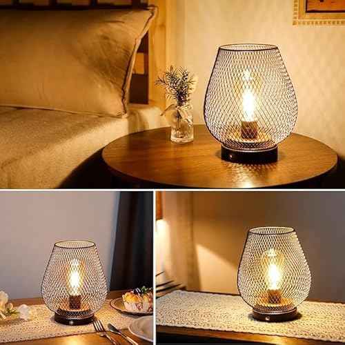JHY DESIGN Dimmable Touch Bedside Table Lamp Set of 2 Rechargeable Battery Powered Lamp with LED Bulb Cordless Accent Lamp for Weddings Parties Patio Events Indoors Outdoors(Metal Base, Bronze Egg)