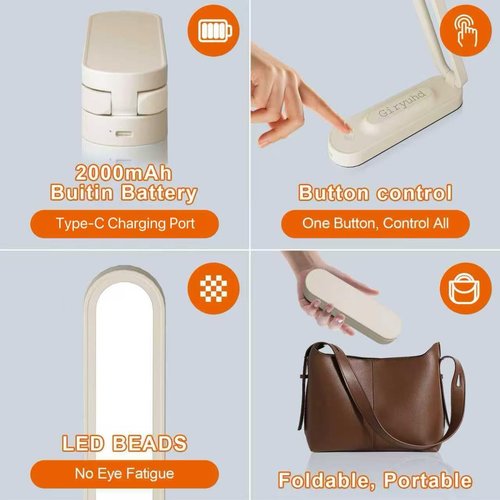 Giryuhd LED Desk Lamp - Rechargeable & Portable Light with 3 Brightness Levels | Ideal for Home & Office