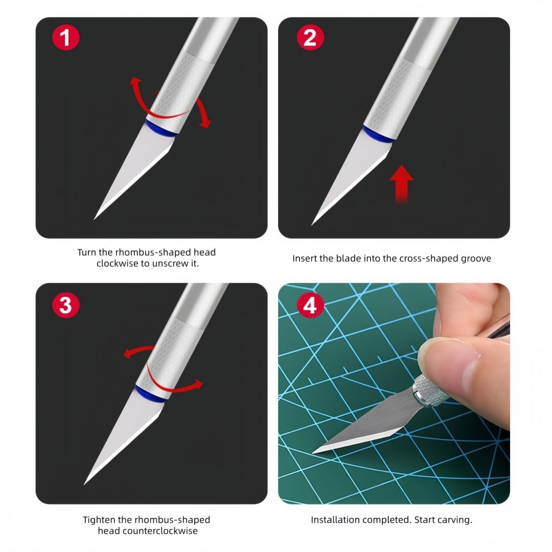 LOLUTIY 1 Pcs Craft Hobby Knife Exacto Knife with 11 Pcs Stainless Steel Blade Kit, Scrapbooking, Stencil