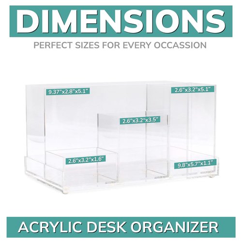 pbf Acrylic Desk Organizer | 5-Piece Modular Clear Acrylic Pen Holder for Desk | Clear Pencil Holder | Acrylic Paper Tray | Pen Organizer | Bookmark Holder | Pencil Cups