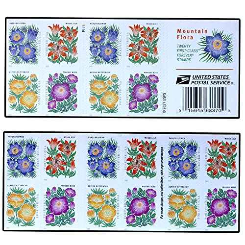 USPS Mountain Flora (Booklets of 20) (Wood Lily, Alpine Buttercup, Woods Rose, Pasqueflower) Postage Forever Stamps US First Class Wild Flowers Garden Wedding Valentine 2022 Scott #5672-5675