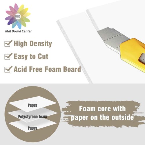 Mat Board Center, Pack of 10 Acid-Free Foam Boards, 24x36 inch White Foam Boards, 3/16" Thick