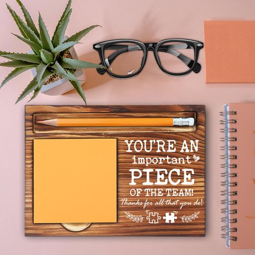 Team Appreciation Gifts for Coworkers Employees, You’re an Important Piece of The Team Sign, Thank You Gifts for Employees Staff, Farmhouse Wood Motivational Self-Stick Note Pad Holders-LBB164