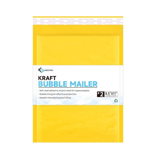 Kkbestpack Kraft Paper Bubble Mailers - Self-Seal Padded Envelopes, 8.5x12 Inch, Pack of 100