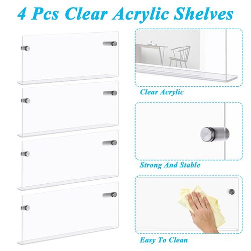 CYEAH 4 Pcs Acrylic Magazine Holder Brochure Holder, 15 in Record Holder Magazine Rack, Wall Mount Hanging Bookshelf Literature Storage Rack, Brochure File Display Shelf for Waiting Room Office Home