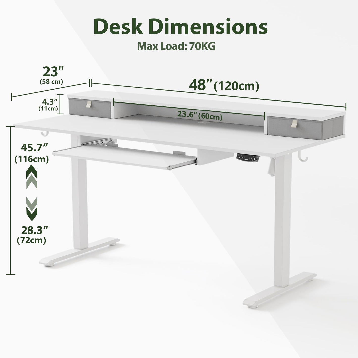 Agilestic Electric Standing Desk with 2 Drawers and Keyboard Tray, 48 x 23 Inches Ergonomic Adjustable Height Desk with Storage, Sit Stand Computer Workstation, White