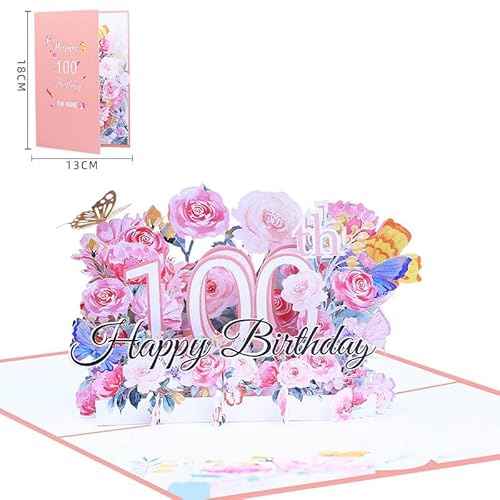 Happy 100th Birthday Card, 100th Birthday Cards for Women, 100th Birthday Gifts for Women, Happy Birthday Card, Pop Up Cards, Pop Up Cards Flowers for Women with Note.