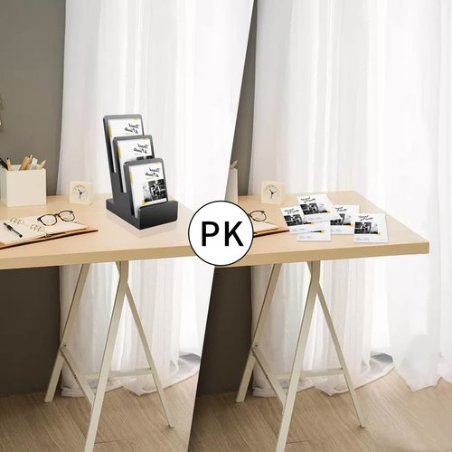 2 Pieces 3-Tier Black Brochure Holder Display Brochure Display Stand Wood Black Trifold Brochure Organizer Pamphlet Display Stand Literature Holder Countertop Book Display Rack for Magazine Booklets