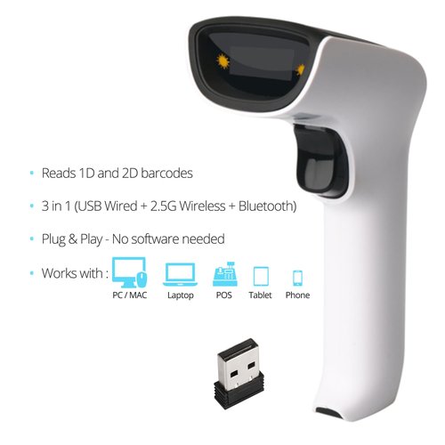 ScanAvenger Wireless Portable 1D&2D Bluetooth Barcode Scanner: Hand Scanner 3-in-1, Cordless, Rechargeable Scan Gun for Inventory - USB Bar Code/QR Reader (1D&2D with No Next Gen Stand)…