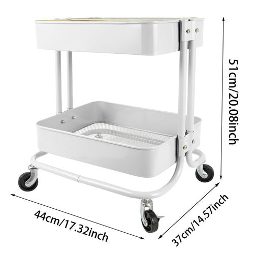 2 Tier Rolling Cart,Metal Utility Cart with Wheels and Cover for Office Home Kitchen Organization