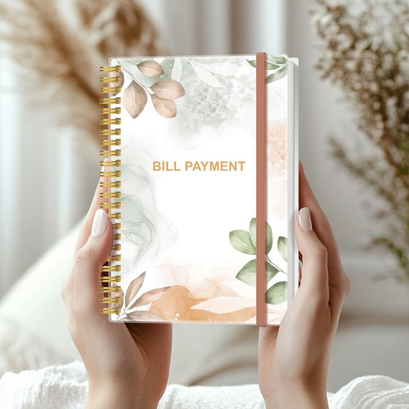 Bill Payment Tracker Notebook - Monthly Bill Organizer & Planner for Personal Budgeting Financial, Payments Checklist Organizer, 5.8" x 8.5", Rose Leaf