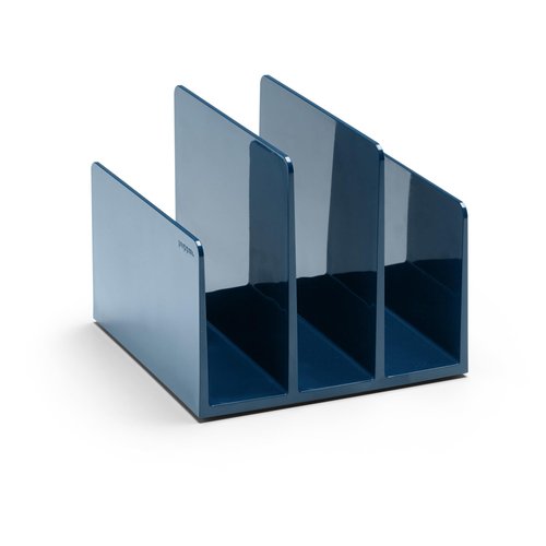 Poppin Fin File Sorter - 3-Compartment File Organizer, Sturdy and Durable Document Organizer, Sleek Design with Lacquer-like Finish, File Folder Organizer for Desk (Slate Blue)