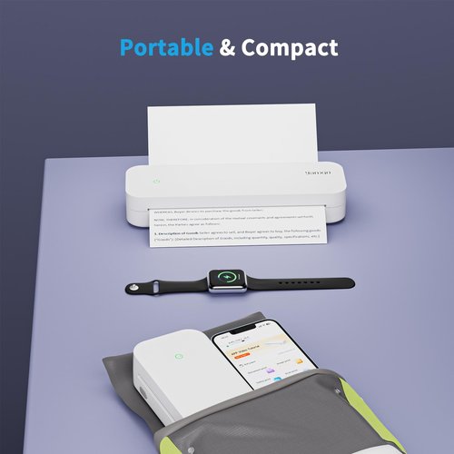 yanxio Portable Printer, Portable Printers Wireless for Travel, Inkless-Thermal-Small-Printer, Support A4&A5 & 8.5 x 11inch Thermal Papers, Support iOS, Android, Windows (with 3 Roll Papers & Case)