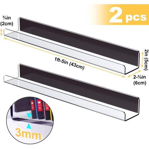 NiHome Clear Magnetic Acrylic Book Shelves 2-Pack, 17'' for Whiteboard, Classroom and Fridge Storage, Sleek Design for Large Picture Books and File Holders, Holds up to 8.5 lbs