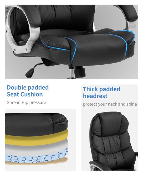 FDW Office Chair Computer High Back Adjustable Ergonomic Desk Chair Executive PU Leather Swivel Task Chair with Armrests Lumbar Support (Black)