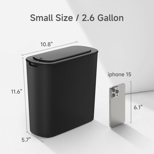 TIPGO Automatic Motion Sensor Bathroom Trash Can with Lid, 2.6 Gallon Touchless Trash Bin, Smart Garbage Can Plastic Slim Wastebasket for Bedroom, Office, Dorm (Black)